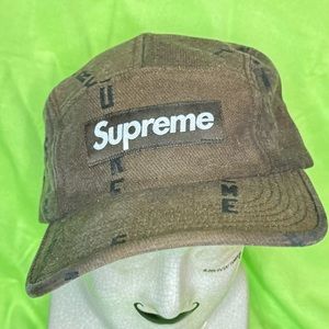 Men's Supreme Logo Stripe Jacquard Denim Camp Cap